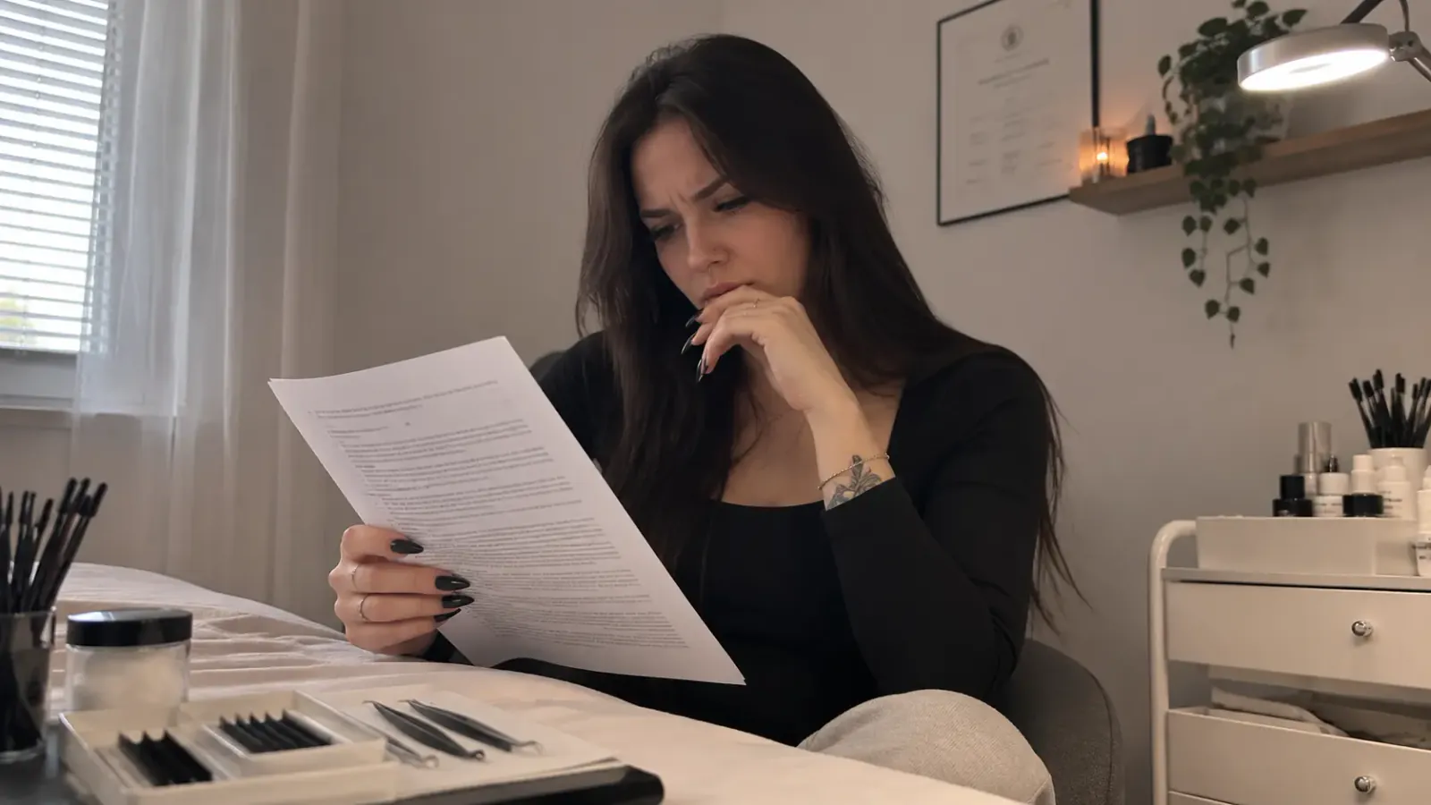 Stylistka rzęs sprawdzająca wymagania dla gabinetu w domu
