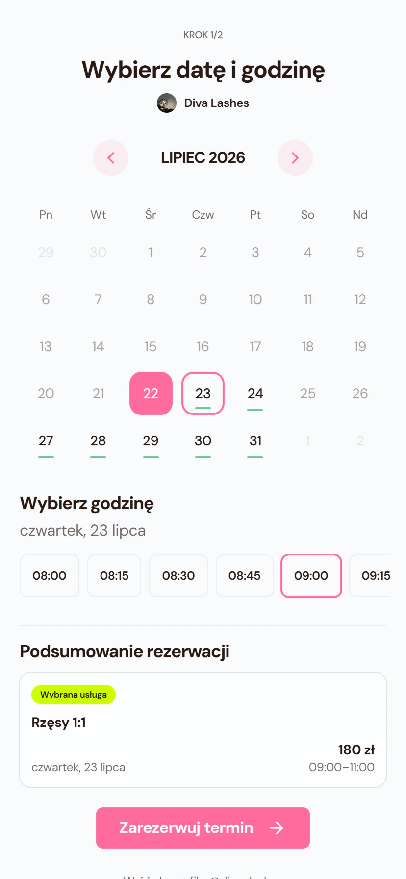 Wolne terminy stylistki rzęs w Calendi